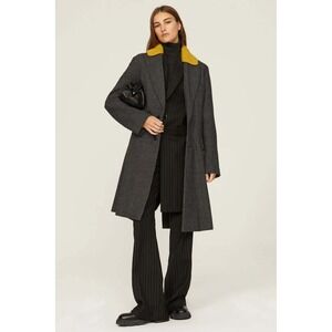 Plan C‎ Gray Tweed Cotton Yellow Collar PeaCoat Women Size EU 44 Italy Designer